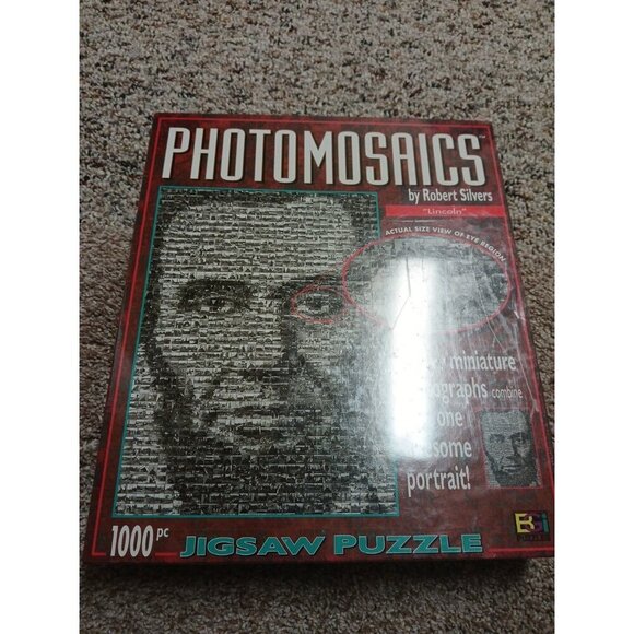 Photomosaics Abe Lincoln Jigsaw Puzzle 1000 Pcs Rob Silver- Civil War MIB Sealed - Picture 2 of 5